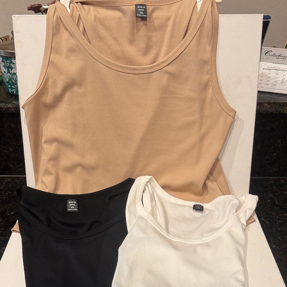 NEW SHEIN 3 pack-Ribbed Tank Tops - Black, White, and Tan.